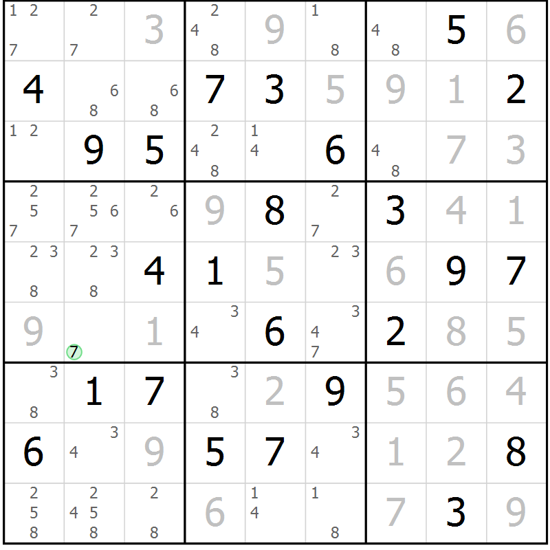 Position des candidats pour la solution de la Gr 64 page 67 du magazine de sudoku Maestro n° 104