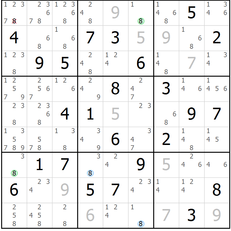 Position des candidats pour la solution de la Gr 64 page 67 du magazine de sudoku Maestro n° 104
