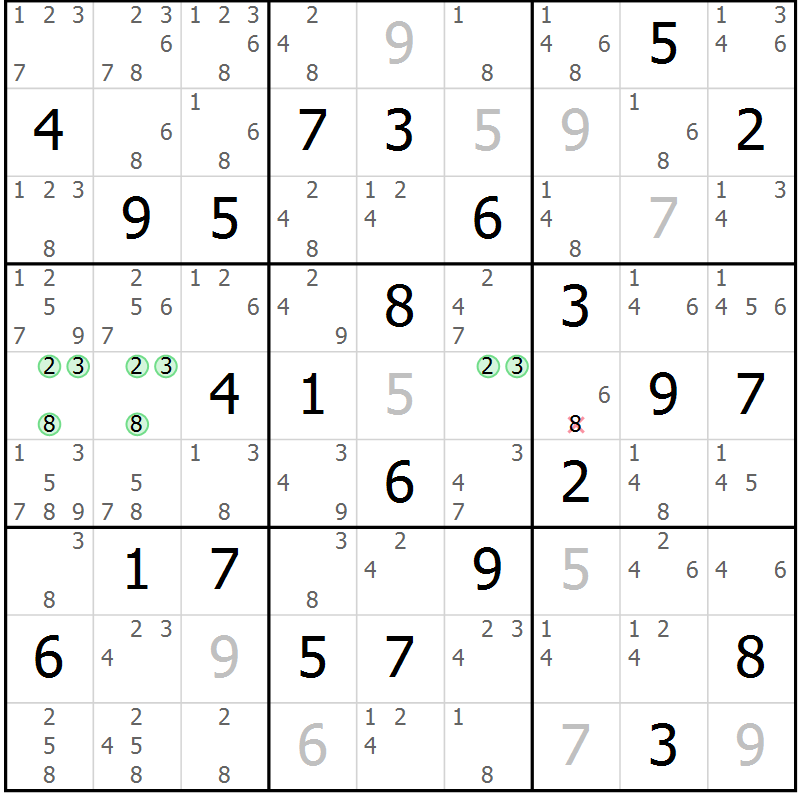 Position des candidats pour la solution de la Gr 64 page 67 du magazine de sudoku Maestro n° 104