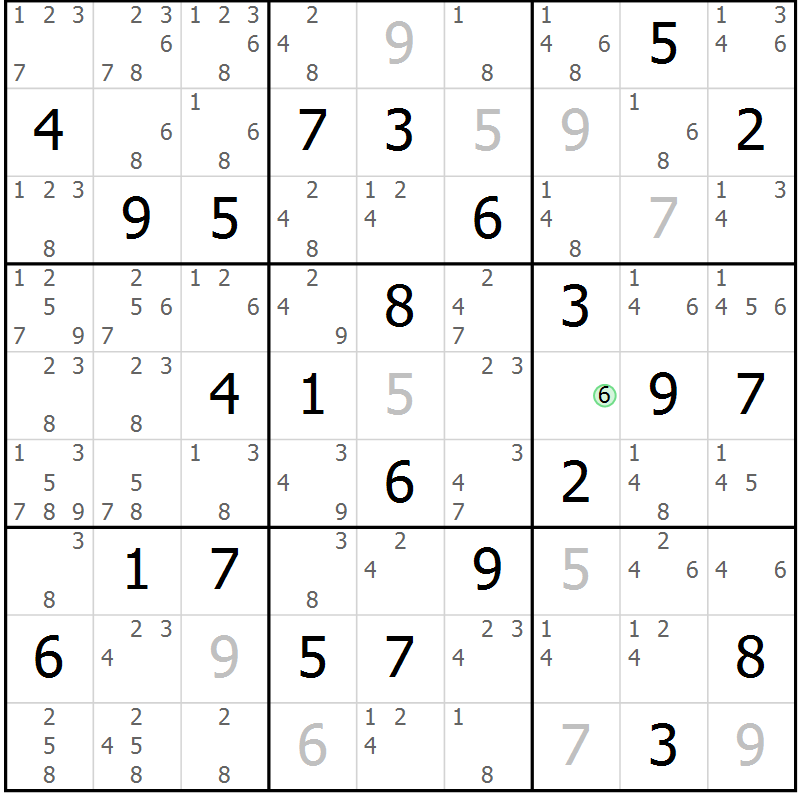 Position des candidats pour la solution de la Gr 64 page 67 du magazine de sudoku Maestro n° 104