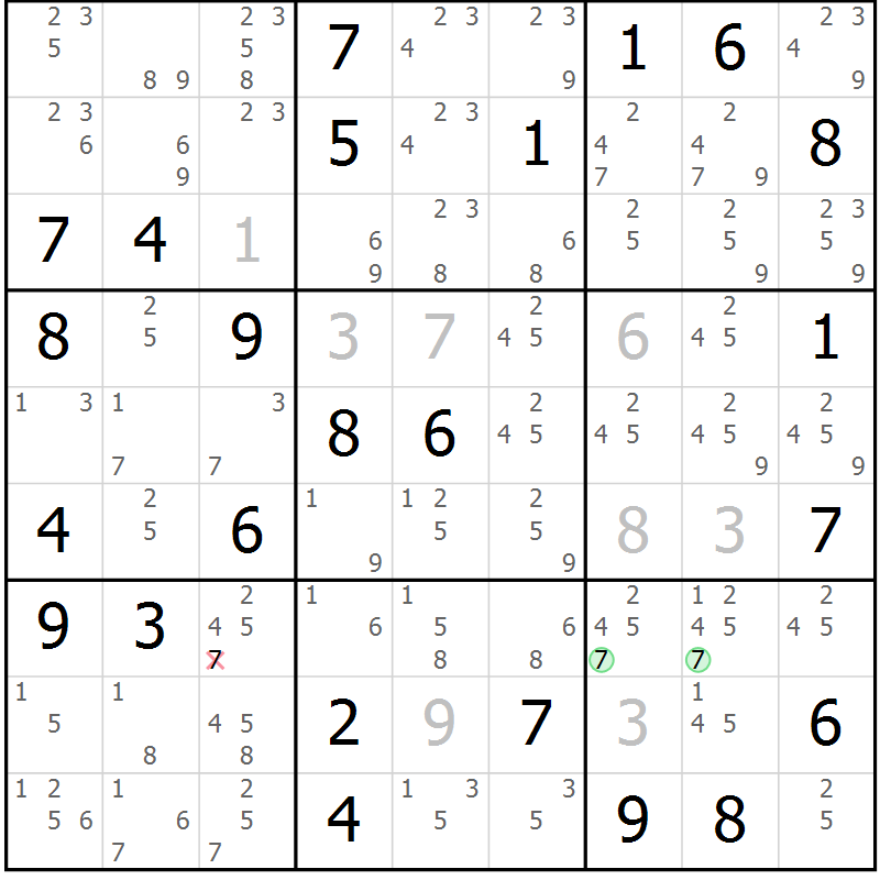 Position des candidats pour la solution de la Gr 65 page 68 du magazine de sudoku Maestro n° 104