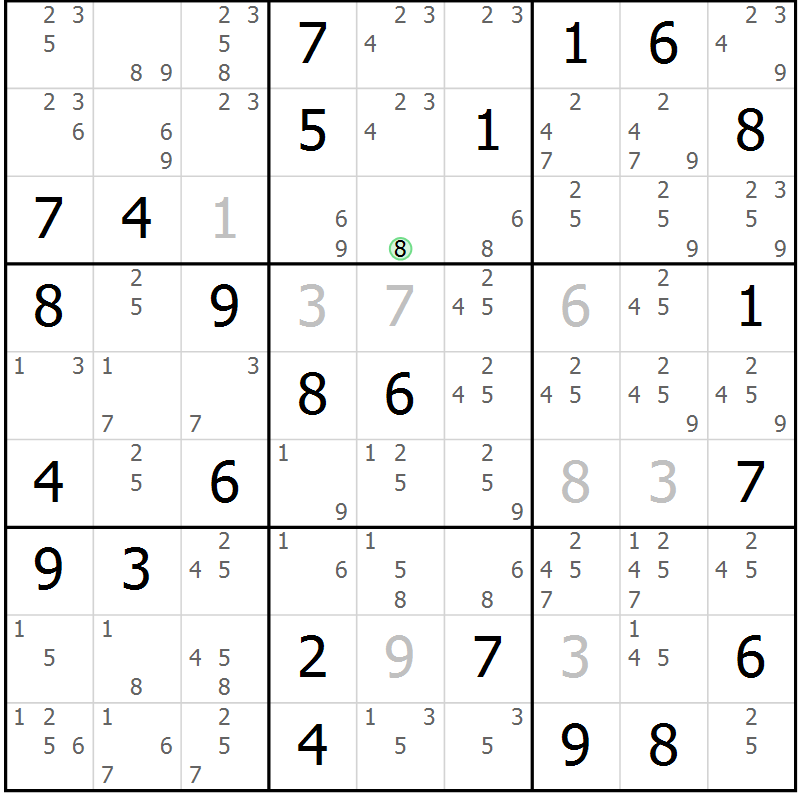 Position des candidats pour la solution de la Gr 65 page 68 du magazine de sudoku Maestro n° 104