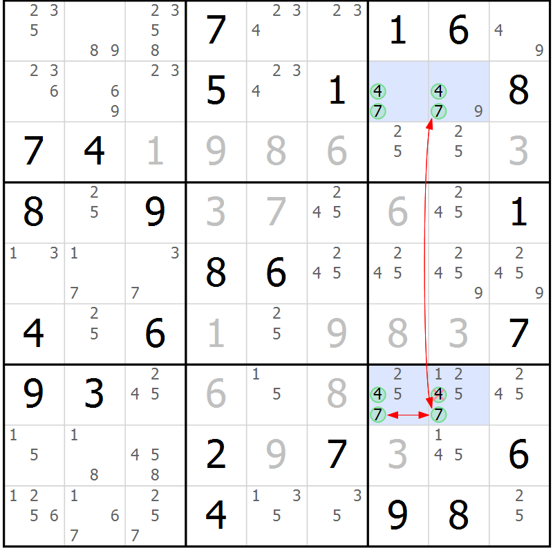 Position des candidats pour la solution de la Gr 65 page 68 du magazine de sudoku Maestro n° 104