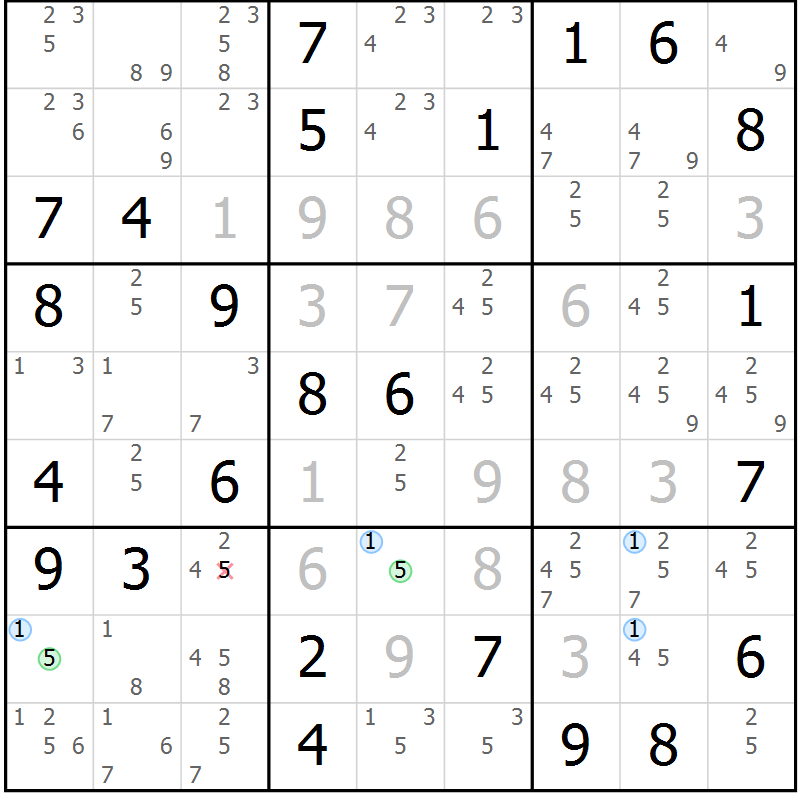 Position des candidats pour la solution de la Gr 65 page 68 du magazine de sudoku Maestro n° 104