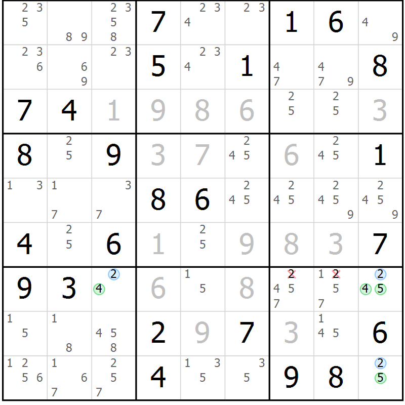 Position des candidats pour la solution de la Gr 65 page 68 du magazine de sudoku Maestro n° 104