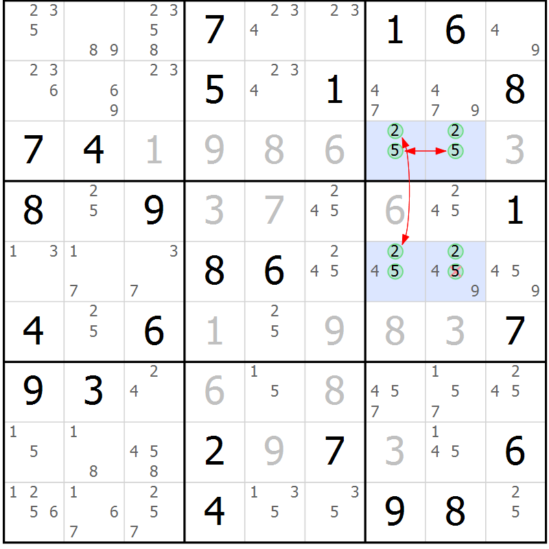 Position des candidats pour la solution de la Gr 65 page 68 du magazine de sudoku Maestro n° 104