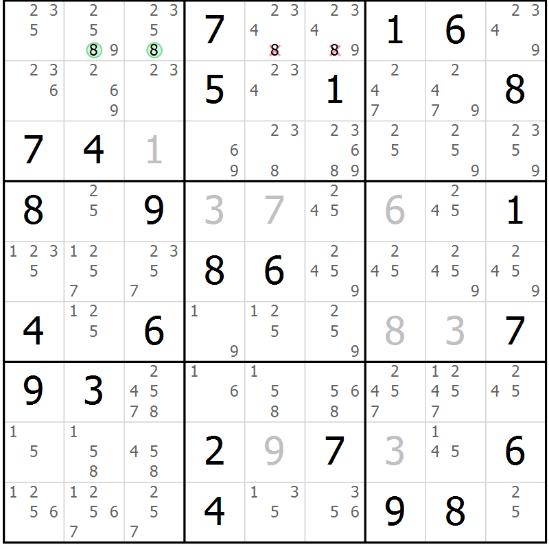 Position des candidats pour la solution de la Gr 65 page 68 du magazine de sudoku Maestro n° 104
