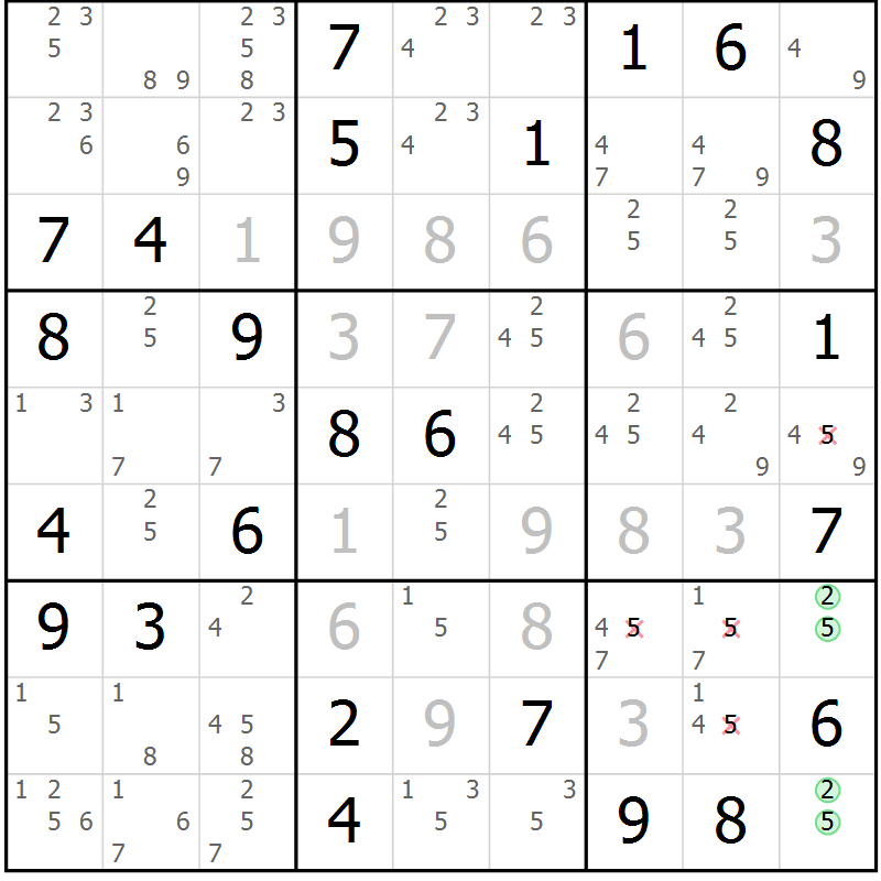 Position des candidats pour la solution de la Gr 65 page 68 du magazine de sudoku Maestro n° 104
