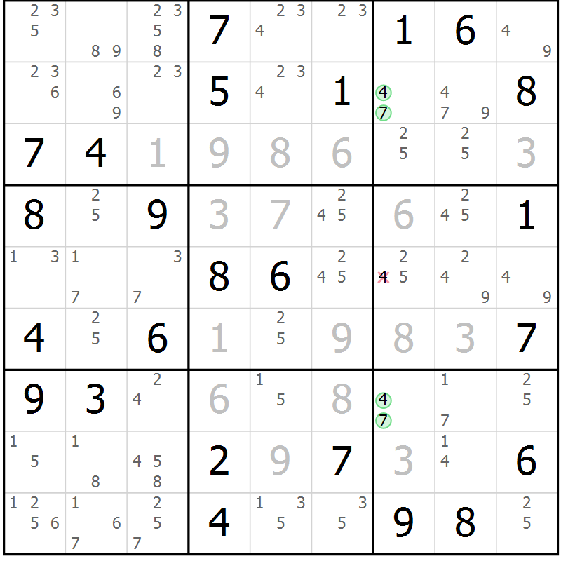 Position des candidats pour la solution de la Gr 65 page 68 du magazine de sudoku Maestro n° 104
