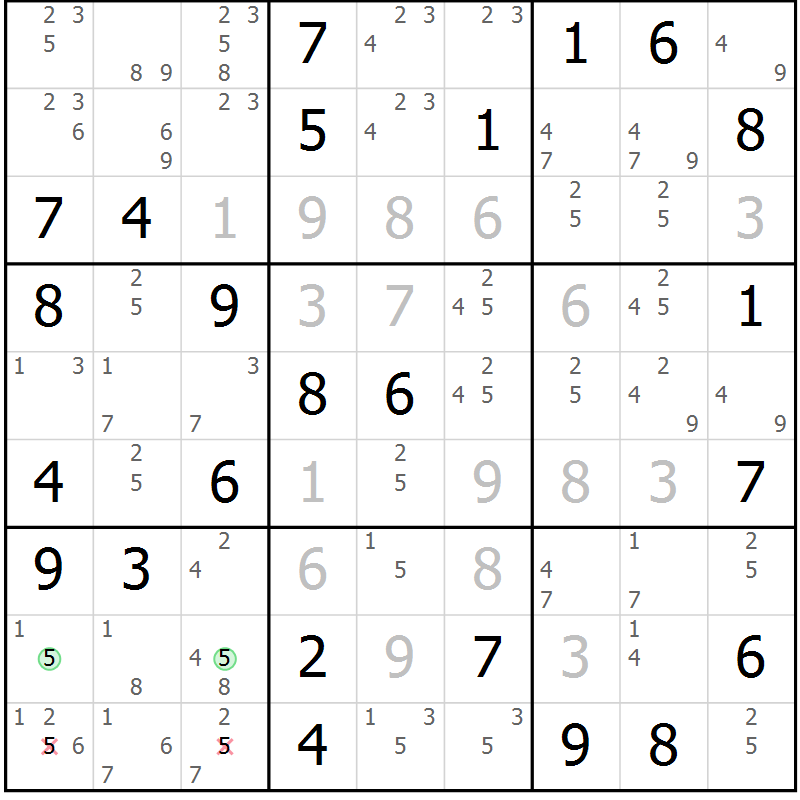 Position des candidats pour la solution de la Gr 65 page 68 du magazine de sudoku Maestro n° 104