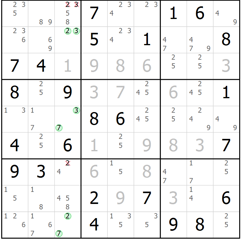 Position des candidats pour la solution de la Gr 65 page 68 du magazine de sudoku Maestro n° 104