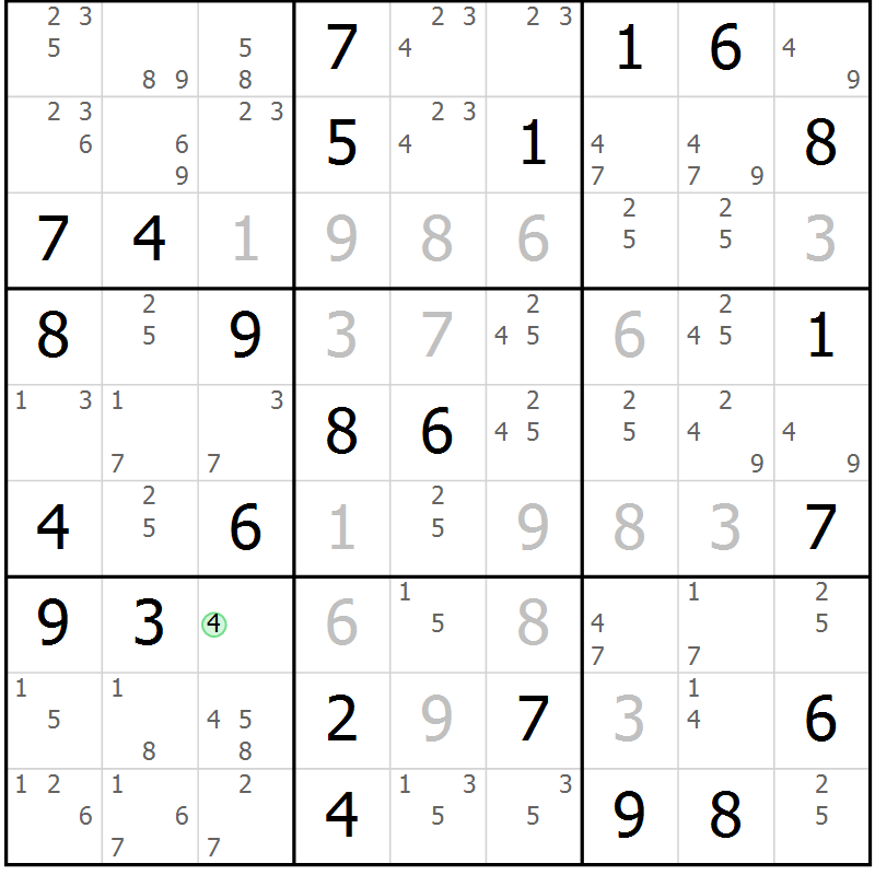 Position des candidats pour la solution de la Gr 65 page 68 du magazine de sudoku Maestro n° 104