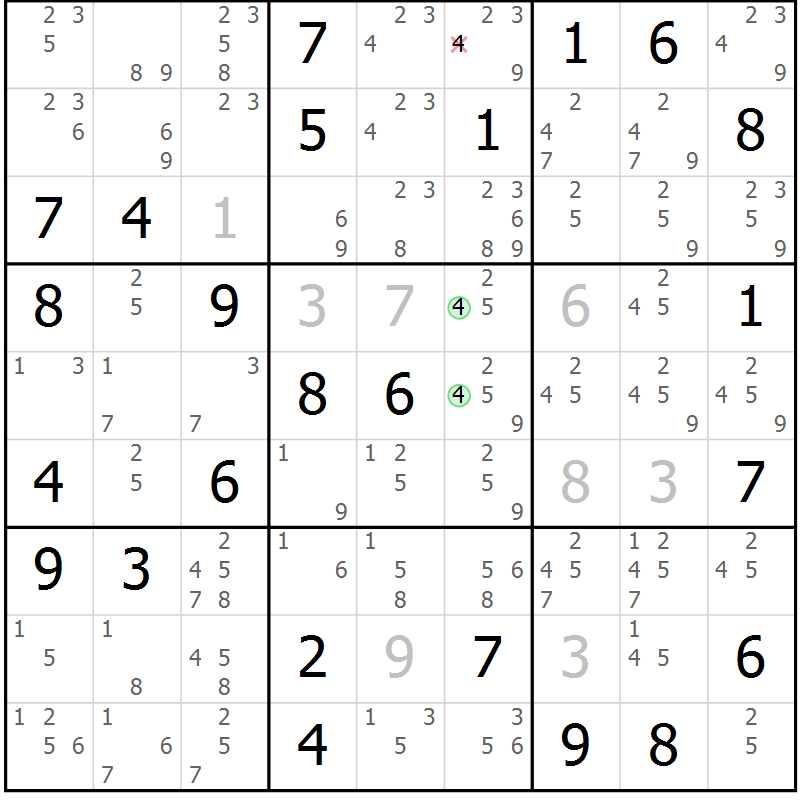 Position des candidats pour la solution de la Gr 65 page 68 du magazine de sudoku Maestro n° 104