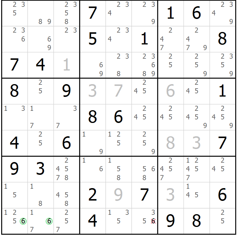 Position des candidats pour la solution de la Gr 65 page 68 du magazine de sudoku Maestro n° 104