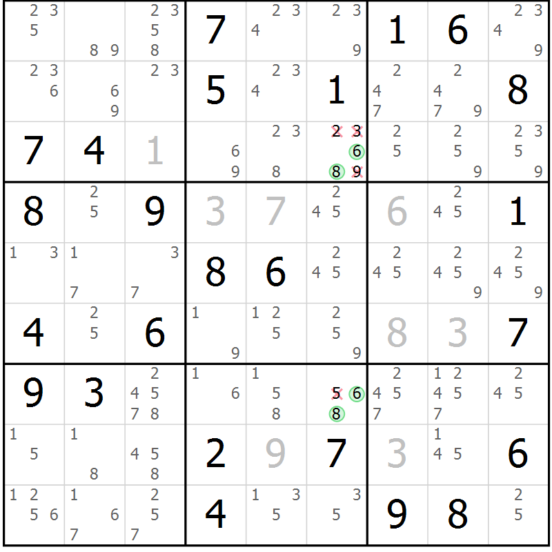Position des candidats pour la solution de la Gr 65 page 68 du magazine de sudoku Maestro n° 104