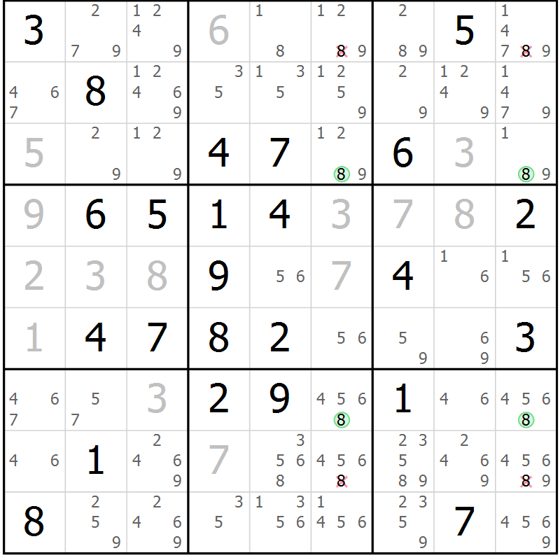 Position des candidats pour la solution de la Gr 66 page 69 du magazine de sudoku Maestro n° 104