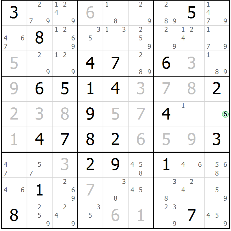 Position des candidats pour la solution de la Gr 66 page 69 du magazine de sudoku Maestro n° 104