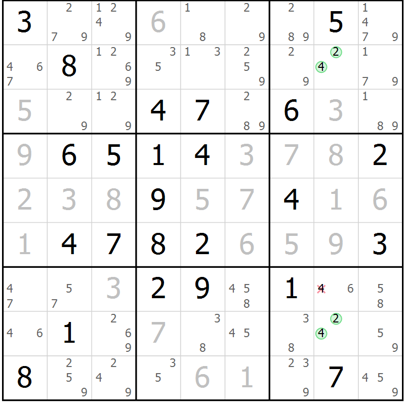 Position des candidats pour la solution de la Gr 66 page 69 du magazine de sudoku Maestro n° 104