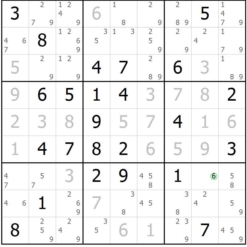 Position des candidats pour la solution de la Gr 66 page 69 du magazine de sudoku Maestro n° 104