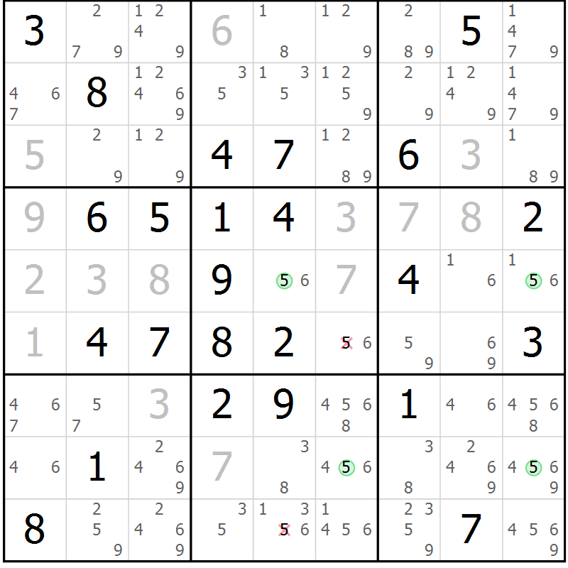 Position des candidats pour la solution de la Gr 66 page 69 du magazine de sudoku Maestro n° 104