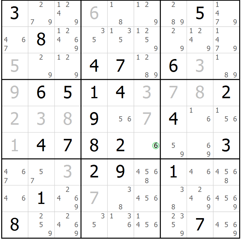 Position des candidats pour la solution de la Gr 66 page 69 du magazine de sudoku Maestro n° 104