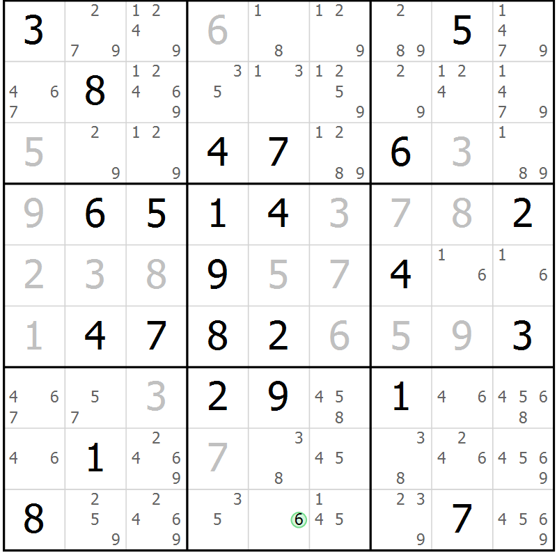Position des candidats pour la solution de la Gr 66 page 69 du magazine de sudoku Maestro n° 104
