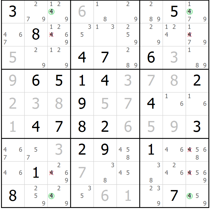 Position des candidats pour la solution de la Gr 66 page 69 du magazine de sudoku Maestro n° 104