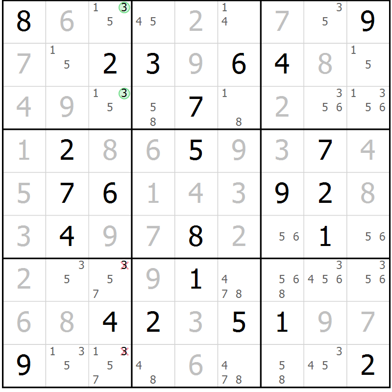 Position des candidats pour la solution de la Gr 67 page 70 du magazine de sudoku Maestro n° 104