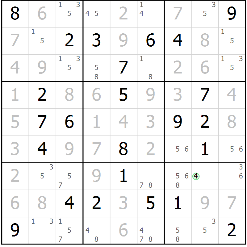 Position des candidats pour la solution de la Gr 67 page 70 du magazine de sudoku Maestro n° 104