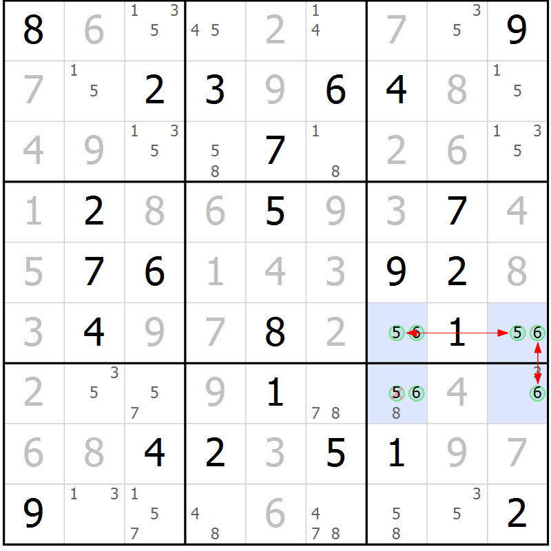 Position des candidats pour la solution de la Gr 67 page 70 du magazine de sudoku Maestro n° 104