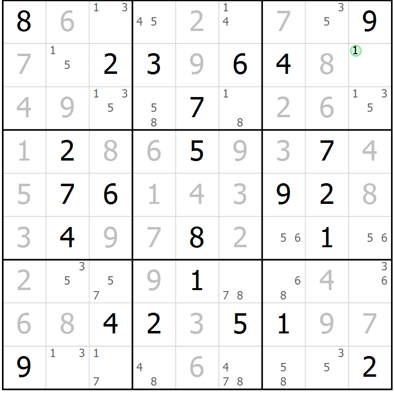 Position des candidats pour la solution de la Gr 67 page 70 du magazine de sudoku Maestro n° 104
