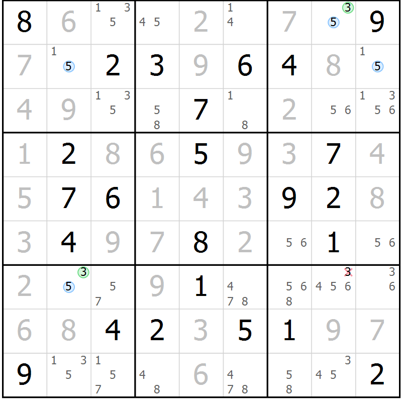 Position des candidats pour la solution de la Gr 67 page 70 du magazine de sudoku Maestro n° 104