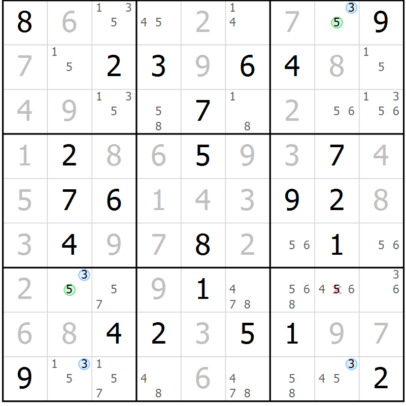 Position des candidats pour la solution de la Gr 67 page 70 du magazine de sudoku Maestro n° 104