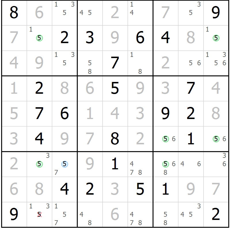 Position des candidats pour la solution de la Gr 67 page 70 du magazine de sudoku Maestro n° 104