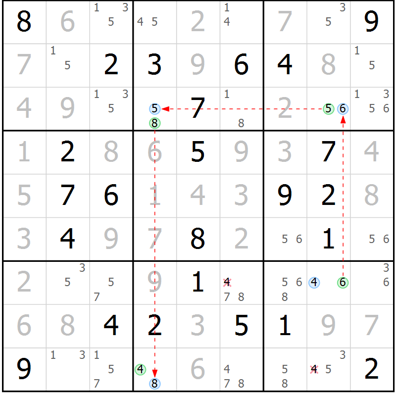 Position des candidats pour la solution de la Gr 67 page 70 du magazine de sudoku Maestro n° 104