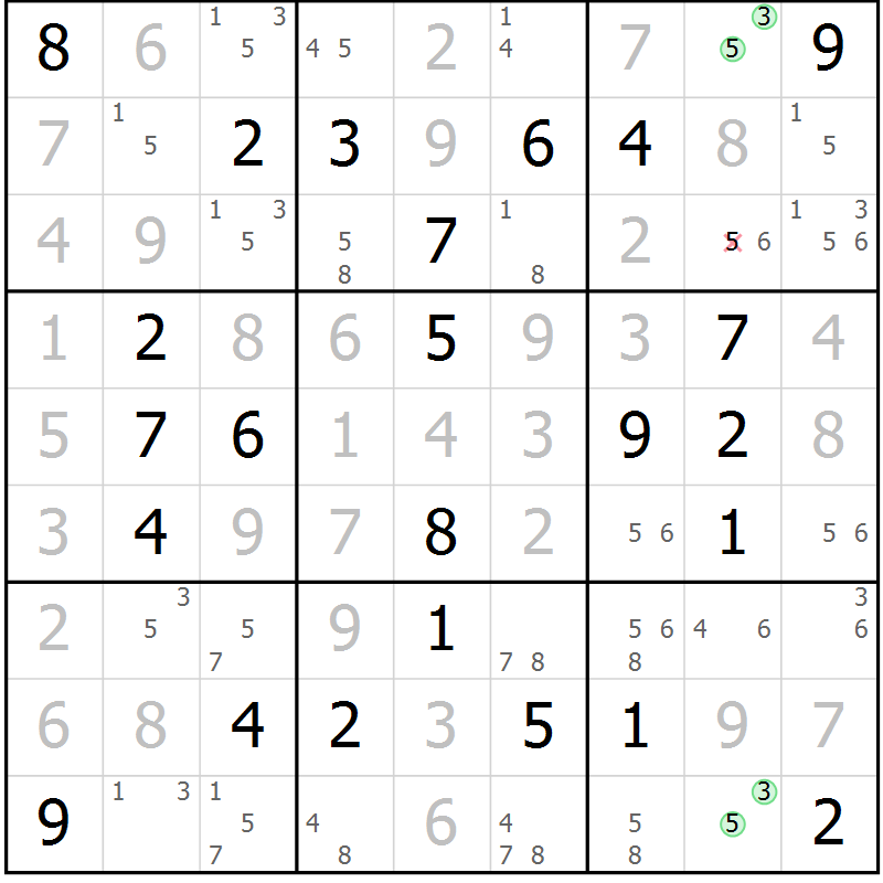Position des candidats pour la solution de la Gr 67 page 70 du magazine de sudoku Maestro n° 104
