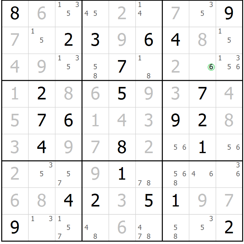 Position des candidats pour la solution de la Gr 67 page 70 du magazine de sudoku Maestro n° 104