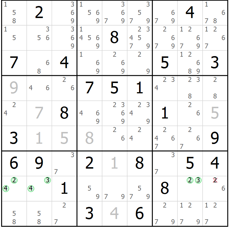 Position des candidats pour la solution de la Gr 68 page 71 du magazine de sudoku Maestro n° 104