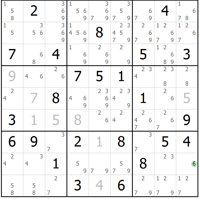Position des candidats pour la solution de la Gr 68 page 71 du magazine de sudoku Maestro n° 104