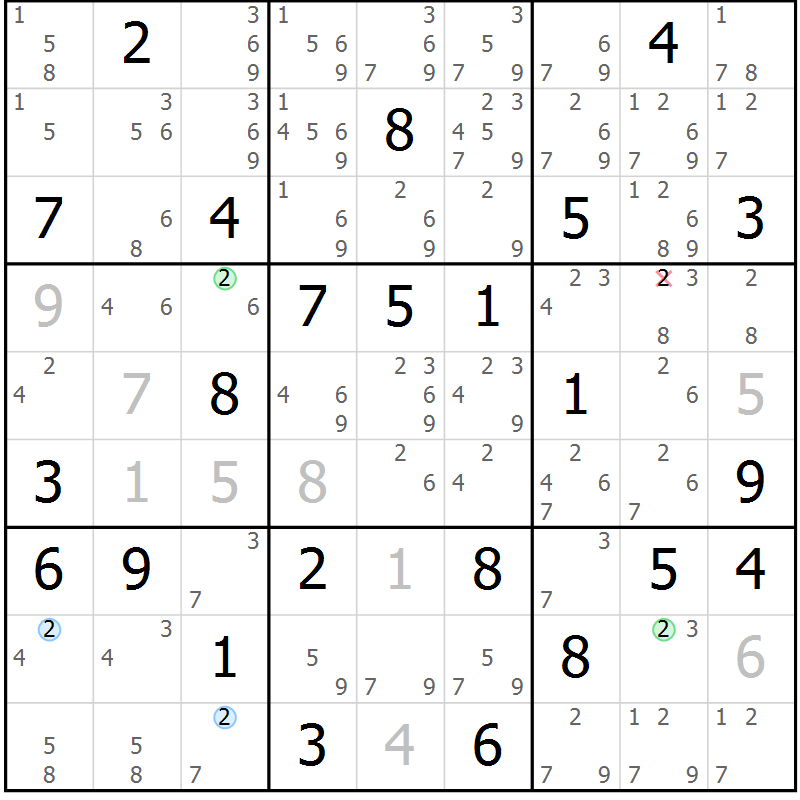 Position des candidats pour la solution de la Gr 68 page 71 du magazine de sudoku Maestro n° 104