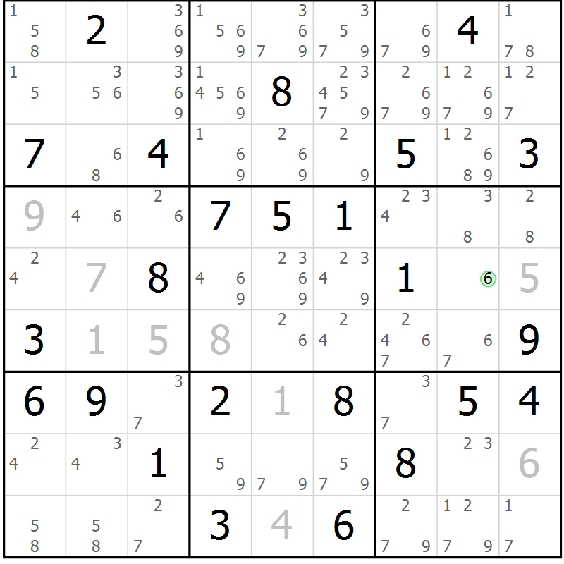 Position des candidats pour la solution de la Gr 68 page 71 du magazine de sudoku Maestro n° 104