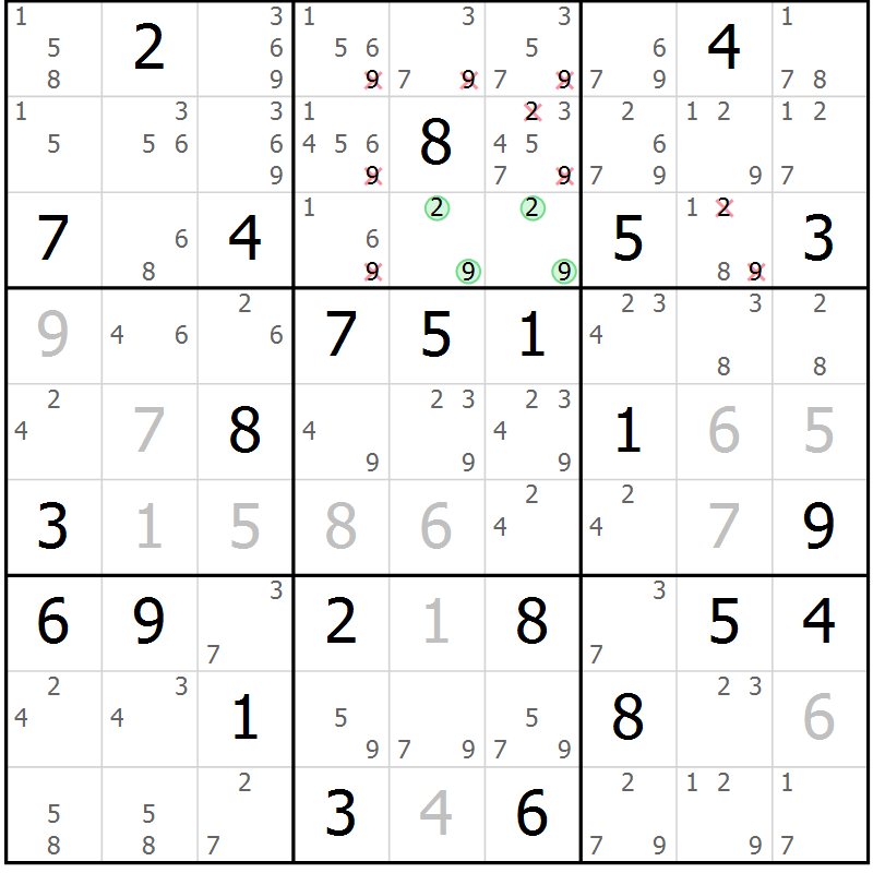 Position des candidats pour la solution de la Gr 68 page 71 du magazine de sudoku Maestro n° 104