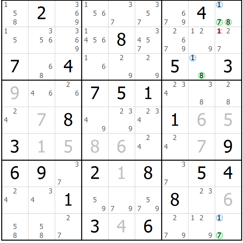 Position des candidats pour la solution de la Gr 68 page 71 du magazine de sudoku Maestro n° 104