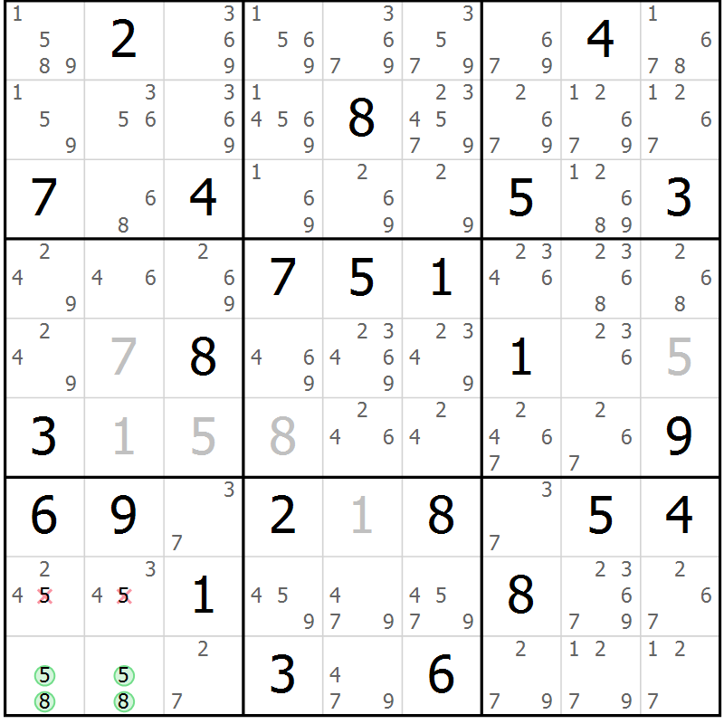 Position des candidats pour la solution de la Gr 68 page 71 du magazine de sudoku Maestro n° 104