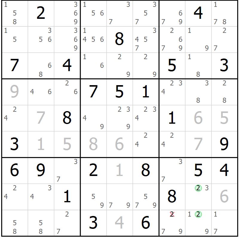 Position des candidats pour la solution de la Gr 68 page 71 du magazine de sudoku Maestro n° 104