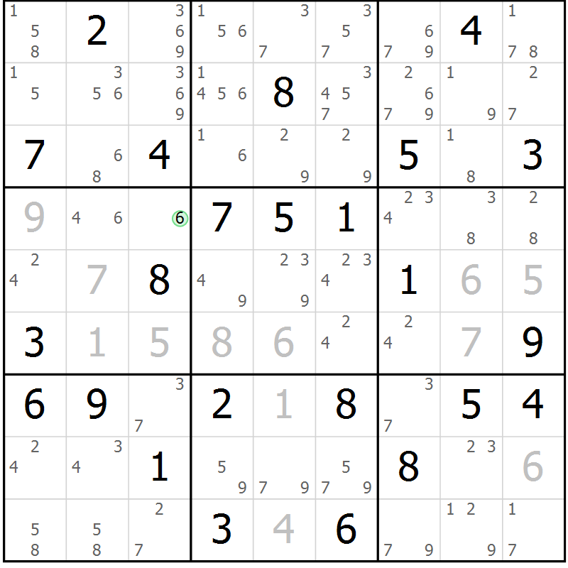Position des candidats pour la solution de la Gr 68 page 71 du magazine de sudoku Maestro n° 104
