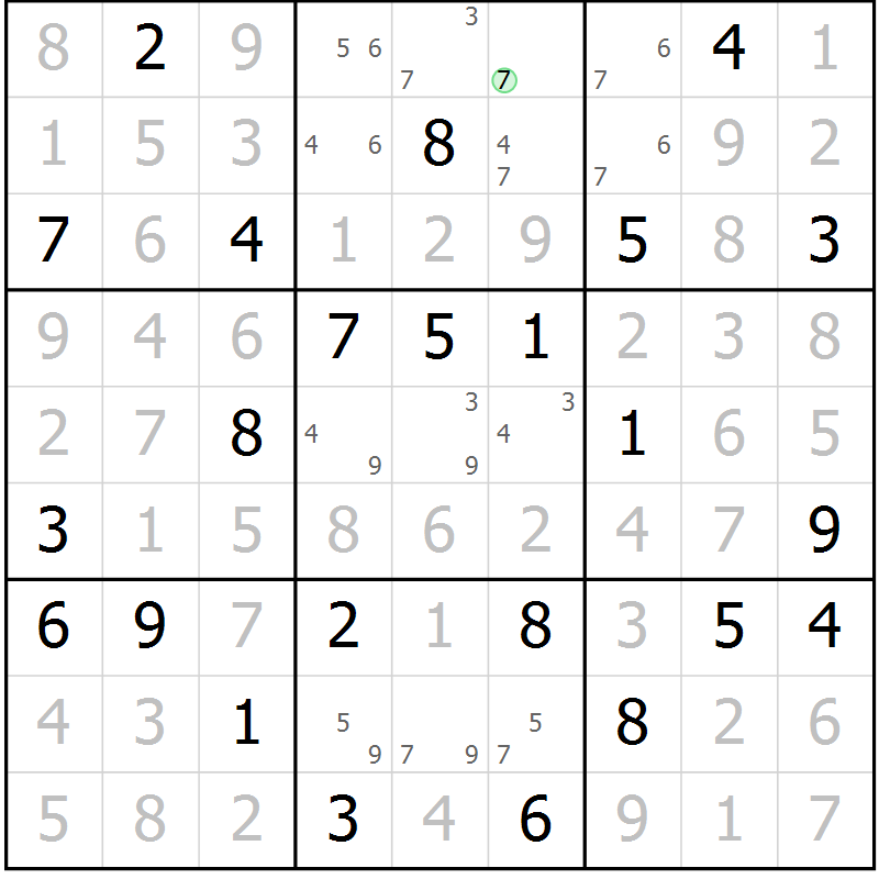 Position des candidats pour la solution de la Gr 68 page 71 du magazine de sudoku Maestro n° 104