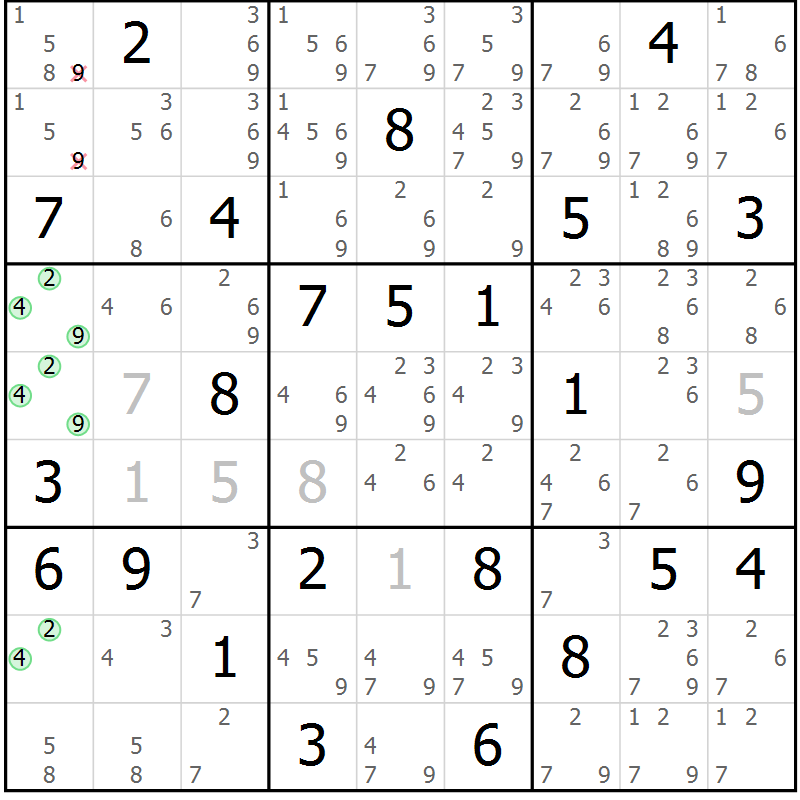 Position des candidats pour la solution de la Gr 68 page 71 du magazine de sudoku Maestro n° 104