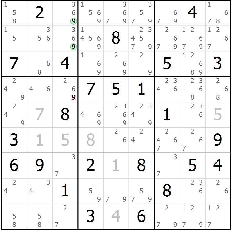 Position des candidats pour la solution de la Gr 68 page 71 du magazine de sudoku Maestro n° 104