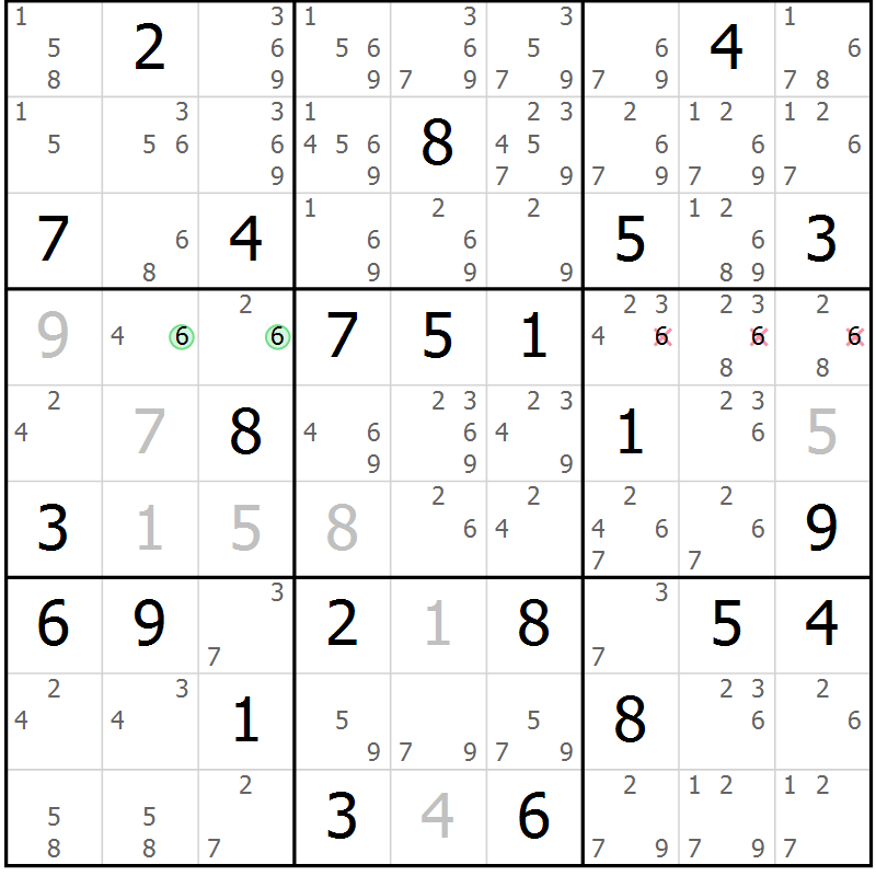 Position des candidats pour la solution de la Gr 68 page 71 du magazine de sudoku Maestro n° 104